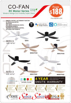 Fanco Rito 5 Hugger Ceiling Fan with 24W 3 Tone LED Light Kit and Remote Control (Optional: Wifi Module) domaco.com.sg