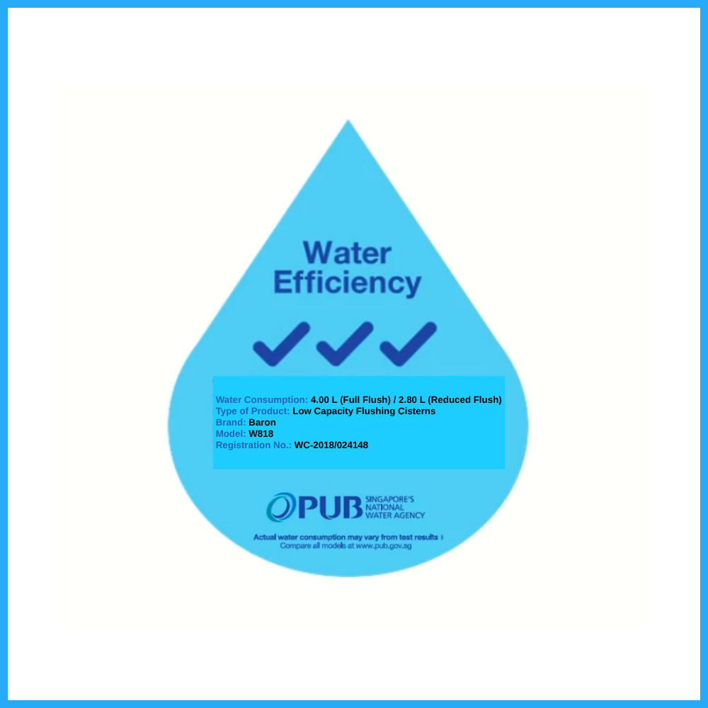 Baron BW818 Rimless Washdown Flushing 1-Piece Toilet Bowl with Soft Closing Urea Seat Cover