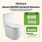 Baron BW898 Gerberit Rimless Tornado Flushing 1-Piece Toilet Bowl with Urea Soft Closing Seat Cover