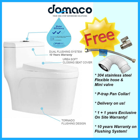 Mayfair MF8126 Tornado Flushing 1-Piece Toilet Bowl with Soft Closing Seat Cover