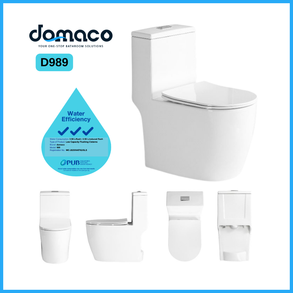Domaco D989 [2025 Model] Toilet Bowl with Rimless Double Turbo Tornado Flushing and Geberit Flushing System