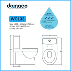 Velin 133 [New Model] Rimless Strong Flushing Toilet Bowl with Soft Closing Seat Cover