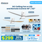 3 blades ceiling fan with DC motors, LED lights & remote