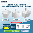 Modern Wall-Mounted Bathroom Sink with Semi Pedestal