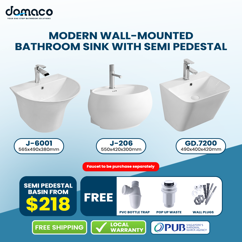 Modern Wall-Mounted Bathroom Sink with Semi Pedestal
