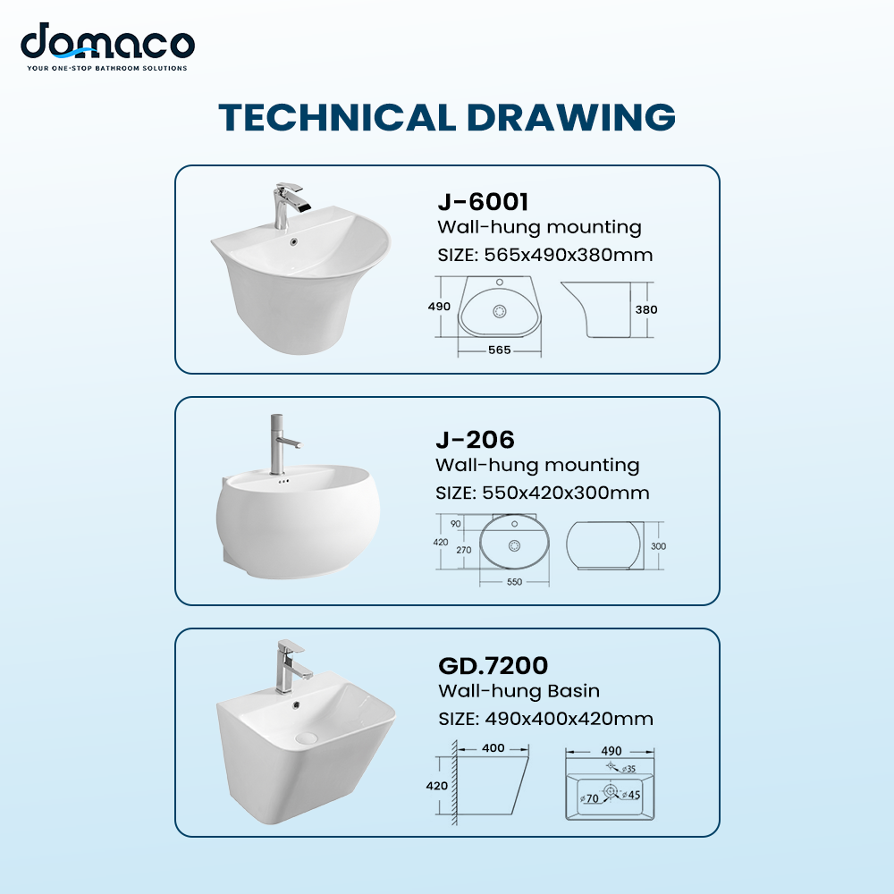 Modern Wall-Mounted Bathroom Sink with Semi Pedestal