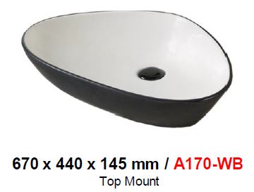 BARON A170WB WHITE & BLACK TOP MOUNT BASIN (15800) *Contact us for best price - Domaco