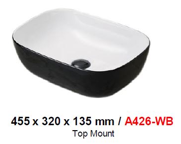 BARON A426WB WHITE & BLACK TOP MOUNT BASIN (12800) *Contact us for best price - Domaco