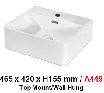 Baron Designer Basin A449 - TOP Mount/ Wall Hung - Domaco