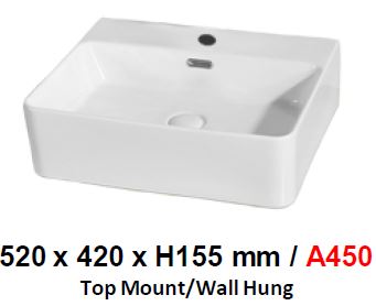 Baron Designer Basin A450 - TOP Mount/ Wall Hung - Domaco
