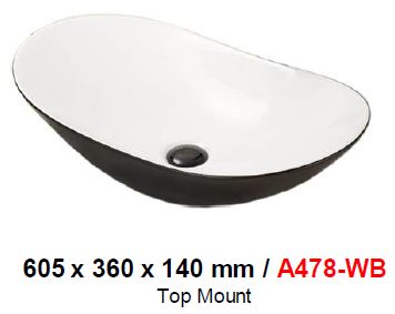 BARON A478WB WHITE & BLACK TOP MOUNT BASIN (16800) *Contact us for best price - Domaco
