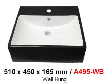 BARON A495WB WHITE & BLACK WALL HUNG BASIN (14800) *Contact us for best price - Domaco