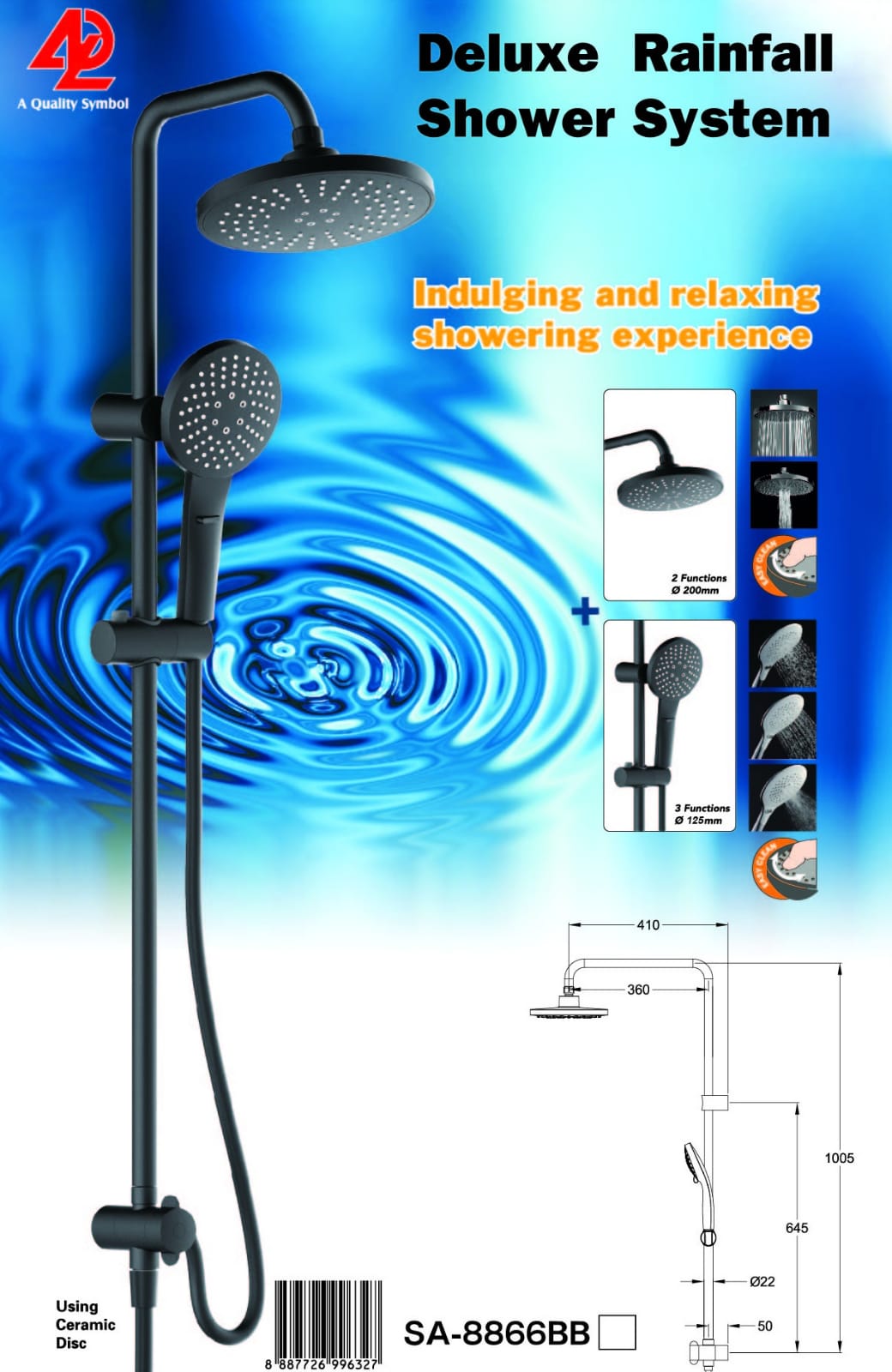 ADL Round Rain Shower With Hand Held Shower Set in Chrome SA-8866 and Matt Black SA-8866BB domaco.com.sg
