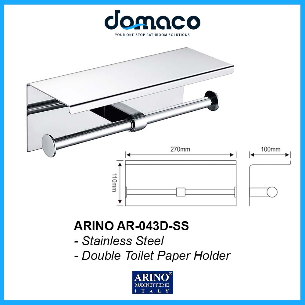 Arino AR-043D-SS Stainless Steel Double Toilet Paper Holder domaco.com.sg