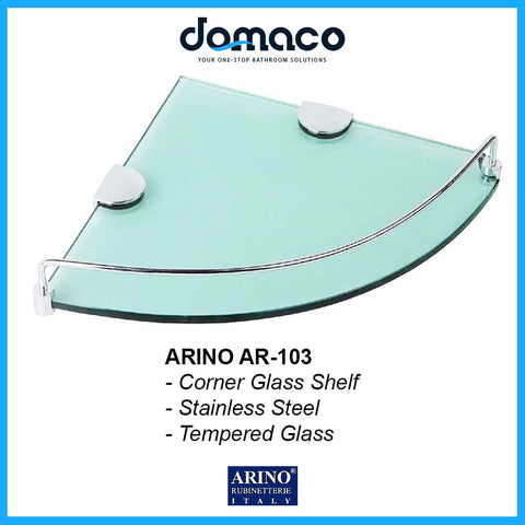 Arino AR103 Stainless Steel Tempered Glass Corner Glass Shelf domaco.com.sg
