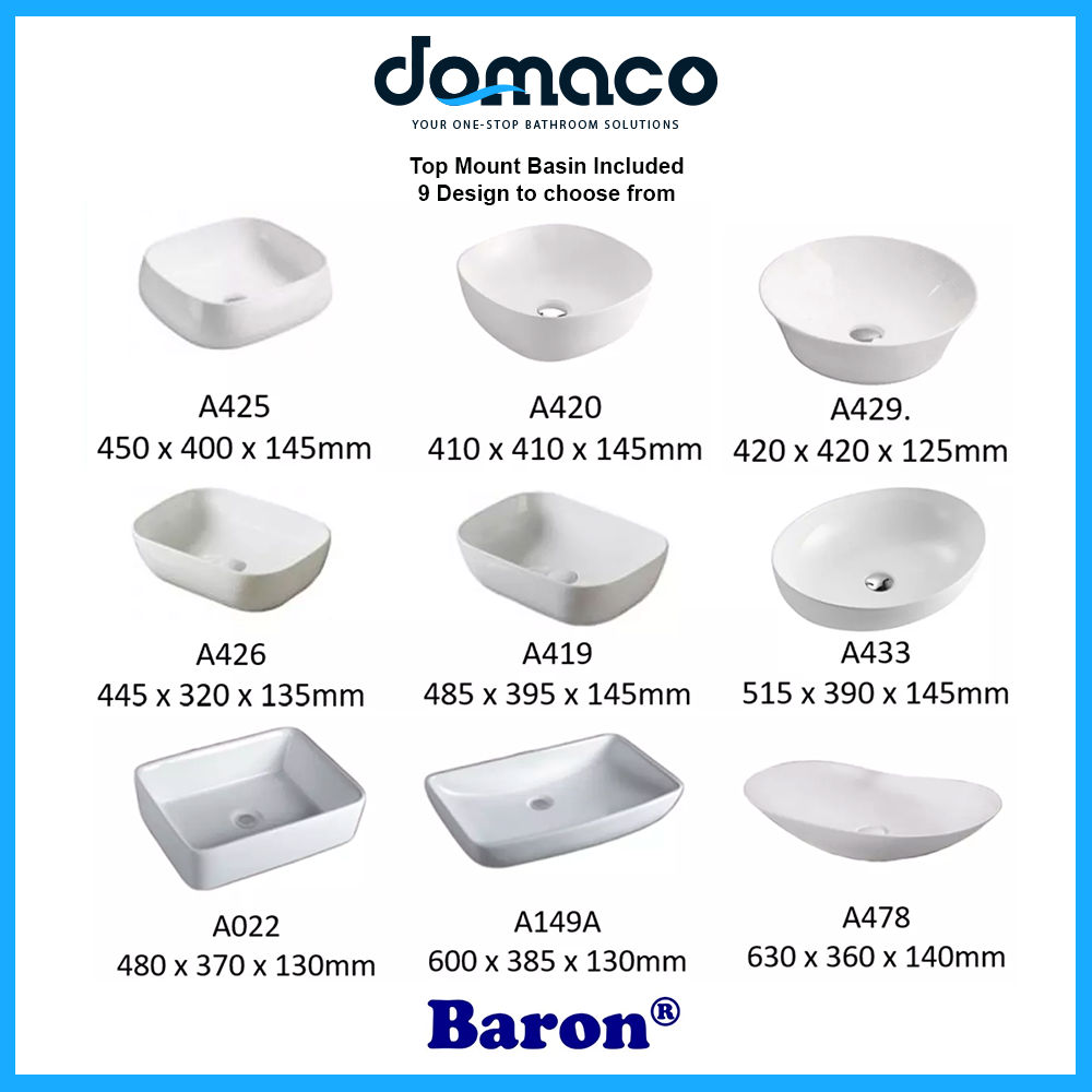 Baron A110-ST Stainless Steel Basin Cabinet With Phoenix Stone Solid Top domaco.com.sg