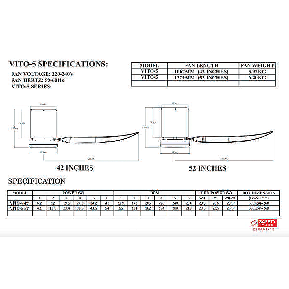 Bestar Estilo Vito 5 DC Ceiling Fan With 24W Dimmable LED Light Kit With Night Light And Smart Wifi Control domaco.com.sg