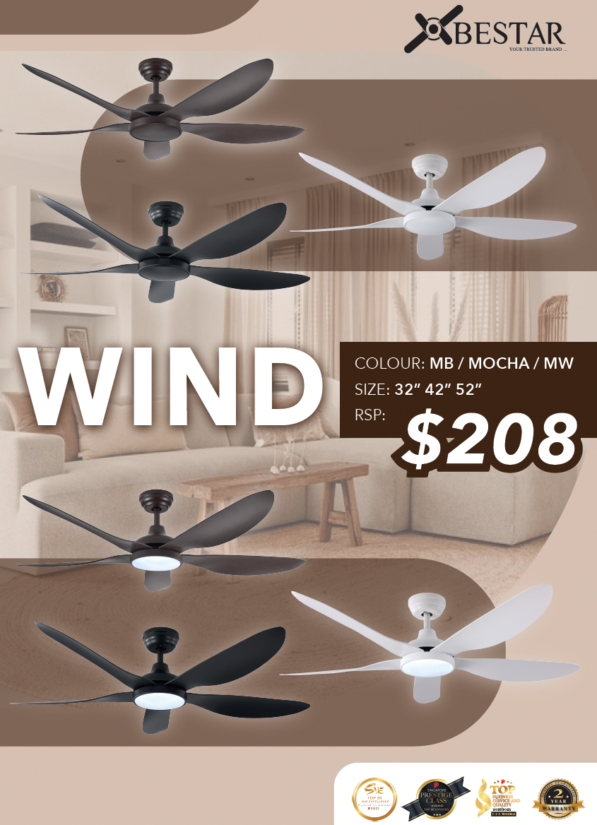 Bestar Wind DC Ceiling Fan With 24W 3 Tone LED Light Kit And Remote domaco.com.sg