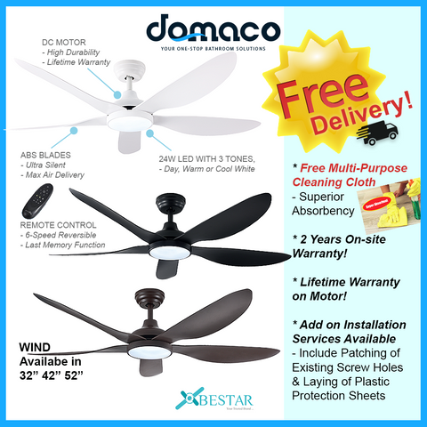 Bestar Wind DC Ceiling Fan With 24W 3 Tone LED Light Kit And Remote domaco.com.sg