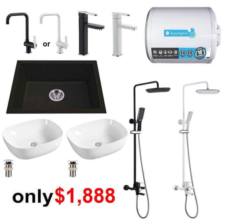 Black/White Series New HDB BTO Kitchen Sink and Bathroom Package - Domaco