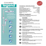 CHAMPS INSTANT WATER HEATER LEGEND WITH RAIN SHOWER Dual Package (46000)<br>*Contact us for best price - Domaco