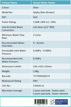 Champs Sylphy Rain Shower Instant Water Heater - Domaco