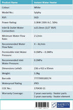 Champs Sylphy Instant Water Heater (White) - Domaco