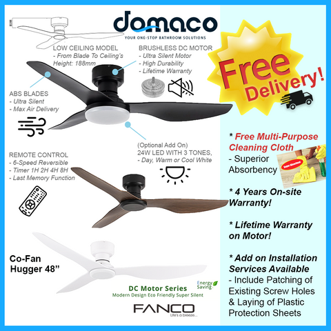 Fanco Co-Fan Hugger Low Ceiling Fan 48" with Optional Light Kit domaco.com.sg