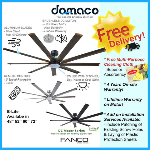 FANCO E-LITE DC CEILING FAN + REMOTE CONTROL + LED WITH 3 TONES - Domaco