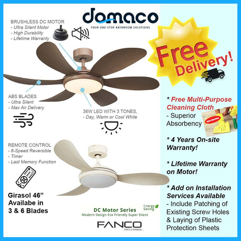 Fanco Girasol 46" DC Ceiling Fan with 36W LED RGB Light Kit and Remote domaco.com.sg