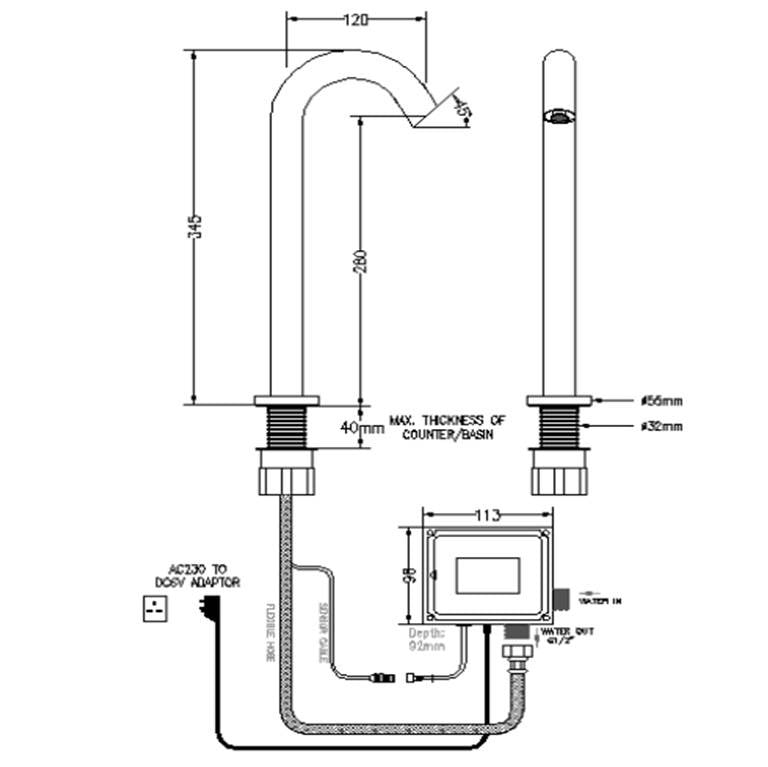 Sensor Basin Tap 303A01(AC) (H:345mm) (25800)<br>*Contact us for best price - Domaco