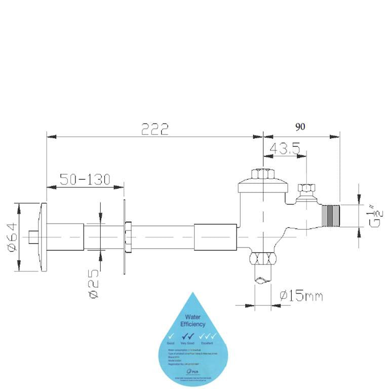 Urinal Manual Flush Valve (Long Button) 202D01 (7280)<br>*Contact us for best price - Domaco