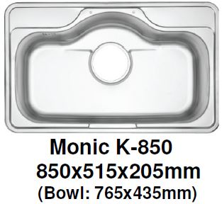 Monic-K-850 Kitchen Sink - Inset Mount Single Bowl - Domaco