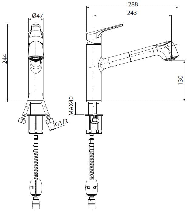 M&Z MATERA SHOWER Sink Mixer with Pull-Out Handspray <br>MADE IN ITALY *Contact us for best price - Domaco