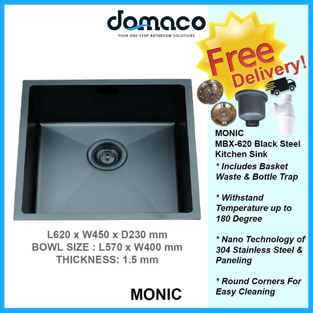 Monic MBX-620 Black Steel Kitchen Sink domaco.com.sg