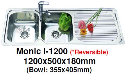 Monic I-1200 -( REVERSIBLE ) Inset Mount Double Bowl - Domaco
