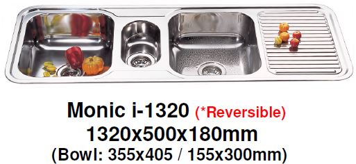 Monic I-1320 -( REVERSIBLE ) Inset Mount Double Bowl - Domaco