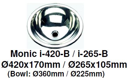 Monic I-265-B & I-420-B Kitchen Sink - Inset Mount Single Bowl - Domaco