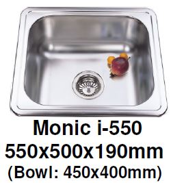 Monic I-550 Kitchen Sink - Inset Mount Single Bowl - Domaco