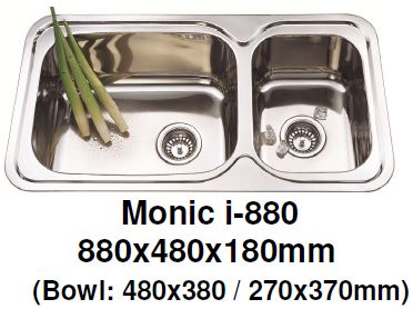 Monic I-880 Kitchen Sink - Inset Mount Double Bowl - Domaco