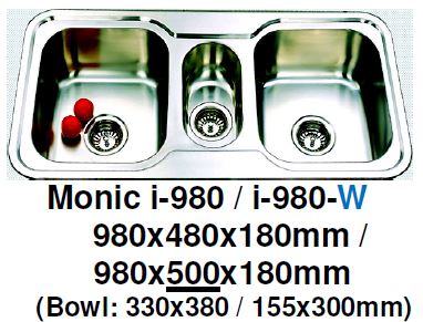 Monic I-980 & I-980-W Kitchen Sink - Inset Mount Double Bowl - Domaco