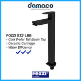 Pozzi G321LBB Matt Black Tall Basin Tap domaco.com.sg