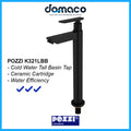 Pozzi K321LBB Matt Black Tall Basin Tap domaco.com.sg