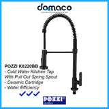 Pozzi K8220BB Matt Black Pull Out Spring Spout Kitchen Sink Tap domaco.com.sg