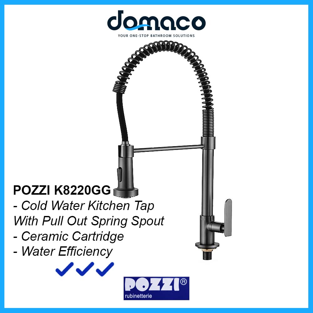 Pozzi K8220GG Gun Grey Pull Out Spring Spout Kitchen Sink Tap domaco.com.sg
