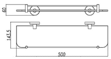 NTL Single Glass Shelf R41009 Black (5680)<br>*Contact us for best price - Domaco