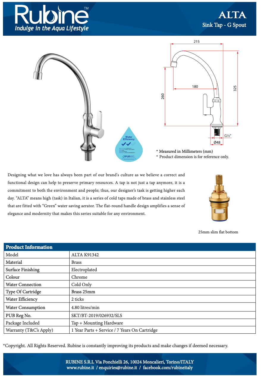Rubine Alta K91342 Kitchen Tap domaco.com.sg