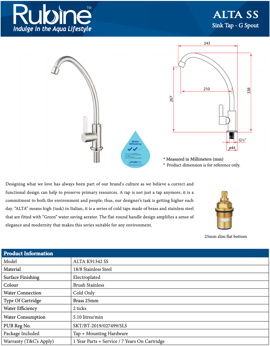 Rubine Alta K91342 SS Kitchen Tap domaco.com.sg