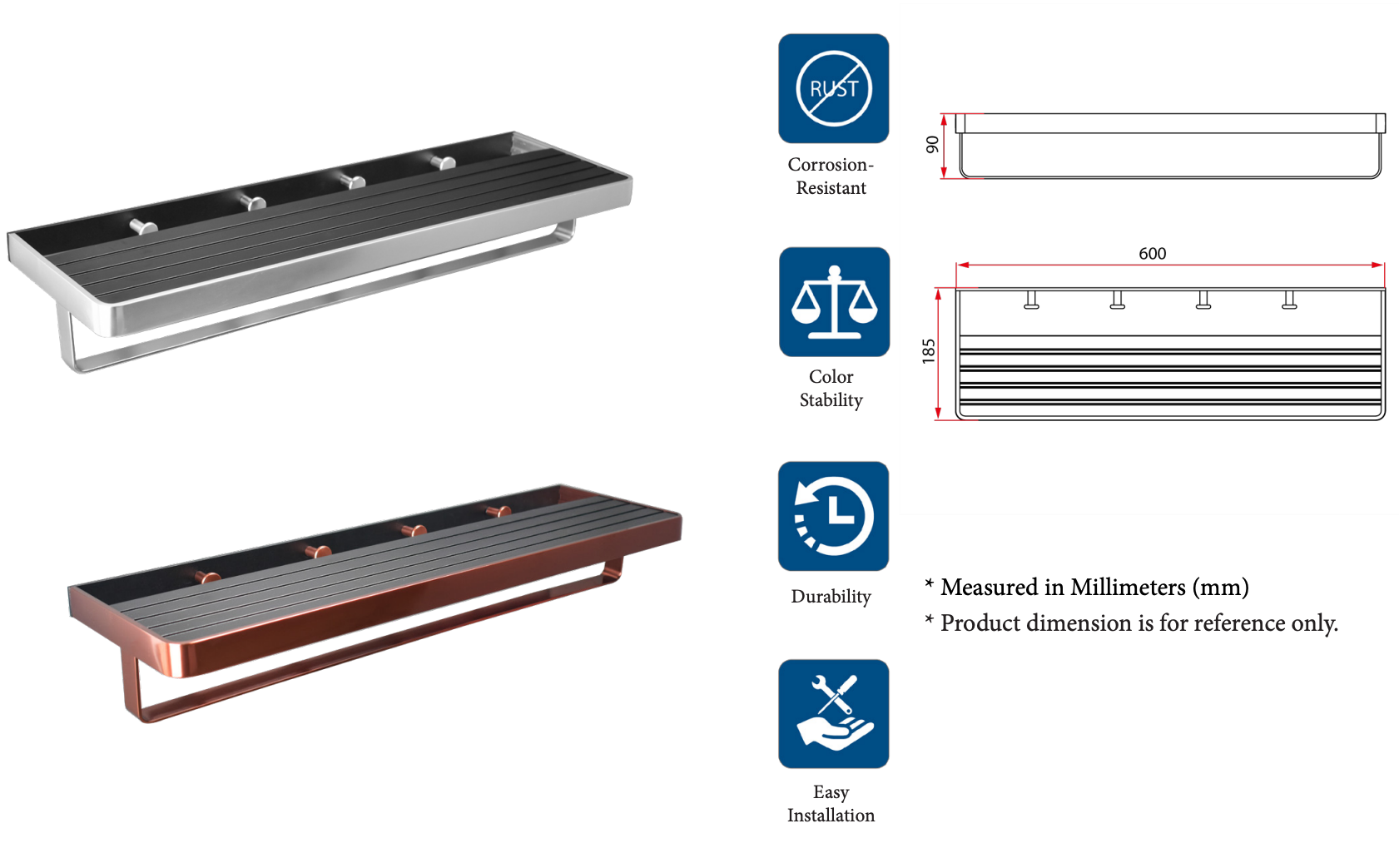 Rubine Bologna BO-3112 Towel Rack with Robe Hook domaco.com.sg
