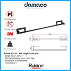 Rubine EY-3801 MB Matt Black 3M Self-Adhesive 24 Inch Single Towel Bar domaco.com.sg